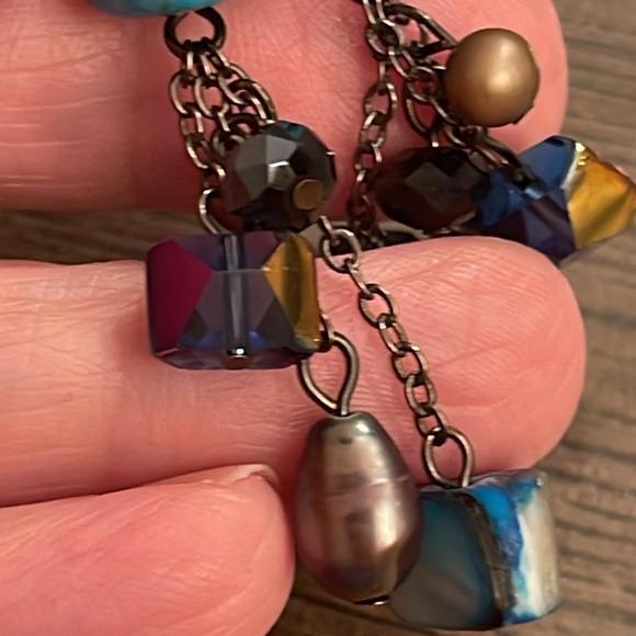 Vintage Sterling Lever Back Shell, Stone, and Crystal Dangle Earrings - Picture 10 of 12